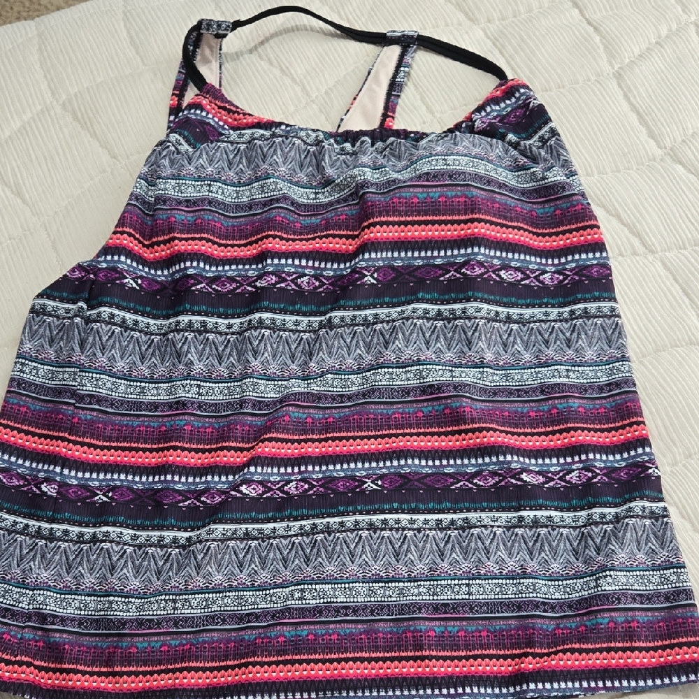 Kona Sol Multicolor Striped Swim Top — Pink, Purple & Teal